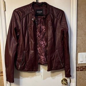 Guess Women's Burgundy Leather Jacket